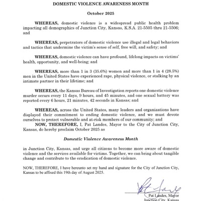 Junction City 2025 Domestic Violence Awareness Month Proclamation